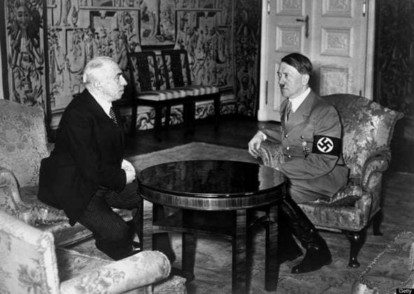 RECORD DATE NOT STATED Adolf Hitler informs Czech President Emil Hácha of the imminent German invasion of Czechoslovakia on March 15, 1939 Adolf Hitler informs Czech President Emil Hácha of the imminent German invasion of Czechoslovakia on March 15, 1939 in Berlin. Hácha suffered a heart attack during the meeting, and had to be kept awake by medical staff, eventually giving in and accepting Hitler s surrender terms Editorial Use only. All other uses to be cleared for permission with WHA or representative agent., WHA_197_0781.JPG.jpg, Adolf Hitler; Czech President Emil Hácha; German invasion; Czechoslovakia; March 15, 1939; Berlin; heart attack; medical staff; surrender terms; World War II; historical meeting; European history; Nazi Germany; Copyright: xWorldxHistoryxArchivex
