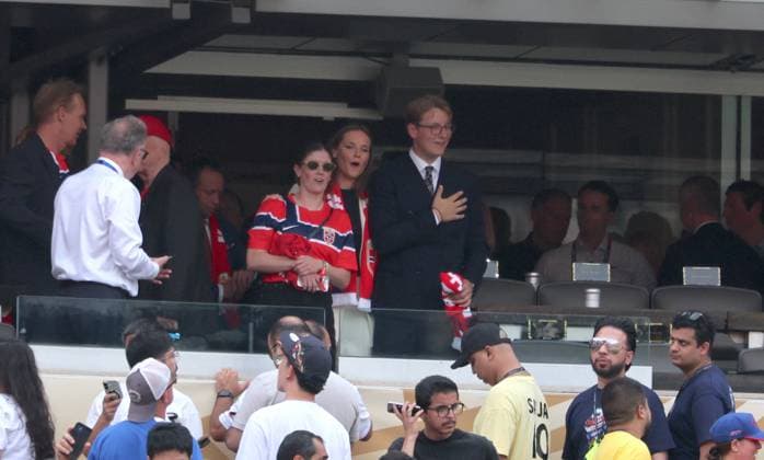 2026 World Cup - Princess Ingrid Alexandra and Prince Sverre Magnus of Norway Princess Ingrid Alexandra of Norway and Prince Sverre Magnus of Norway attend the match Brazil vs Norway FIFA World Cup 2026 at the New York New Jersey Stadium, NJ on July 5, 2026. Photo by Charles Guerin ABACAPRESS.COM East Rutherford NJ United States  Copyright: xGuerinxCharles ABACAx