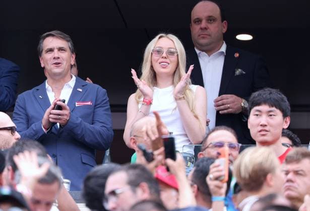 CORRECTION TITLE - 2026 World Cup - Tiffany Trump at Brazil v Norway CORRECTION CAPTION - Tiffany Trump, Donald Trump s Daughter with friend attend the match Brazil vs Norway FIFA World Cup 2026 at the New York New Jersey Stadium, NJ on July 5, 2026. Photo by Charles Guerin ABACAPRESS.COM East Rutherford NJ United States  Copyright: xGuerinxCharles ABACAx