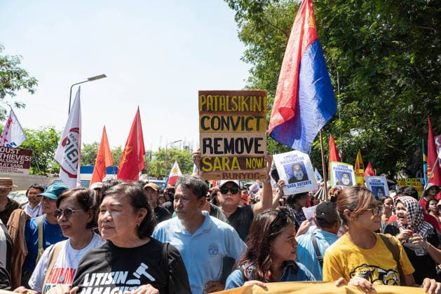July 6, 2026, Quezon City, Quezon, Philippines: On July 6, 2026, as the impeachment hearings of Vice President Sara Duterte begins, protesters marched to the gates of the Philippine Senate as they damand justice and accountability and the impeachment of the Vice President following her cases of corruption. Quezon City Philippines  - ZUMAy102 20260706_zip_y102_019 Copyright: xKenosisxYapx