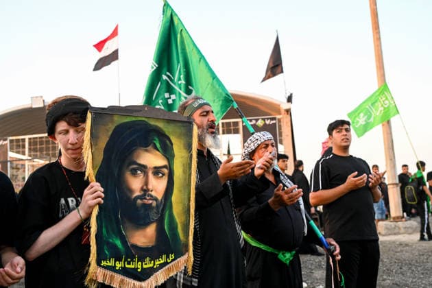 Hundreds walk from Faw to Karbala for Arbaeen commemorations FAW, IRAQ - JULY 06: People from southern Iraq cross the Arabian Gulf in the city of Faw as they walk toward Karbala to attend the Arbaeen commemorations, marking the 40th day after the martyrdom of Imam Hussein, the grandson of Prophet Muhammad, and 72 people accompanying him, in Iraq, on July 06, 2026. Karbala is home to the shrines of Imam Hussein and his brother Abbas. Haidar Mohammed Ali Anadolu Faw Iraq. Editorial use only. Please get in touch for any other usage.  Copyright: x2026xAnadoluxHaidarxMohammedxAlix