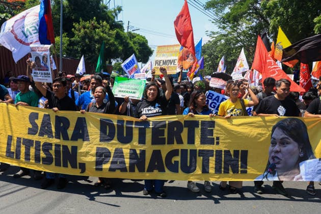 Protesters march toward Philippine Senate as VP Sara Duterte s Impeachment Trail kicks off METRO MANILA, PHILIPPINES – JULY 6: Anti-Sara Duterte protesters march towards the Philippine Senate, as Vice President Sara Duterte s impeachment trial commences, in Pasay City, Metro Manila, Philippines, on July 6, 2026. The impeachment trial of vice president Sara Duterte officially started on July 6 and is expected to last for several months. This comes amid rising political tensions over the impeachment trial and a growing calls for accountability for alleged corruption involving officials in nationwide flood-control projects. Daniel Ceng Anadolu Metro Manila Philippines. Editorial use only. Please get in touch for any other usage.  Copyright: x2026xAnadoluxDanielxCengx