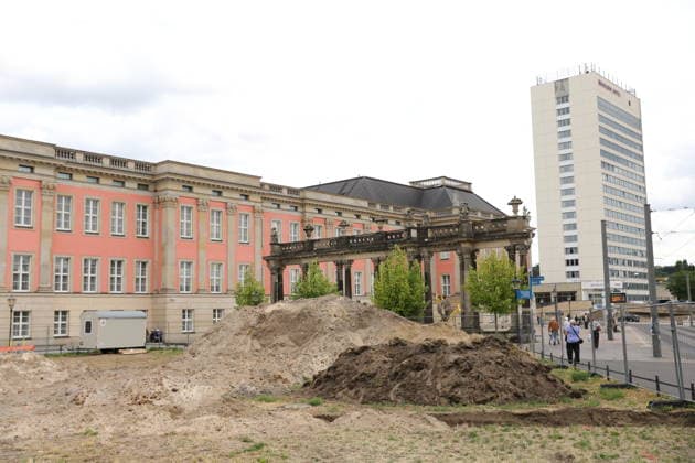 Die Baustelle zur Neugestaltung des Steubenplatzes in Potsdam, 5. Juli 2026. Neugestaltung Steubenplatz Potsdam *** The construction site for the redesign of Steubenplatz in Potsdam, July 5, 2026 Redesign of Steubenplatz in Potsdam