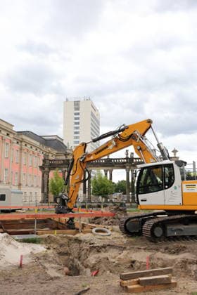 Die Baustelle zur Neugestaltung des Steubenplatzes in Potsdam, 5. Juli 2026. Neugestaltung Steubenplatz Potsdam *** The construction site for the redesign of Steubenplatz in Potsdam, July 5, 2026 Redesign of Steubenplatz in Potsdam