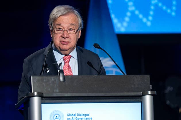 World Summit on Artificial Intelligence Jean Marc Ferré MAXPPP Geneva July 6, 2026 Antonio Guterres, Secretary-General of the United Nations, during the World Summit on Artificial Intelligence at Palexpo in Geneva on July 6, 2026. Photo by Jean Marc Ferré MAXPPP, Geneva, Switzerland  Copyright: xMAXPPPxJeanxMarcxFerréx FRR202607064857 FRR202607064857