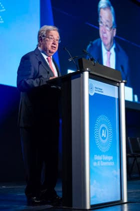 World Summit on Artificial Intelligence Jean Marc Ferré MAXPPP Geneva July 6, 2026 Antonio Guterres, Secretary-General of the United Nations, during the World Summit on Artificial Intelligence at Palexpo in Geneva on July 6, 2026. Photo by Jean Marc Ferré MAXPPP, Geneva, Switzerland  Copyright: xMAXPPPxJeanxMarcxFerréx FRR202607064860 FRR202607064860