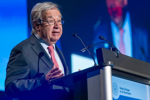 World Summit on Artificial Intelligence Jean Marc Ferré MAXPPP Geneva July 6, 2026 Antonio Guterres, Secretary-General of the United Nations, during the World Summit on Artificial Intelligence at Palexpo in Geneva on July 6, 2026. Photo by Jean Marc Ferré MAXPPP, Geneva, Switzerland  Copyright: xMAXPPPxJeanxMarcxFerréx FRR202607064874 FRR202607064874