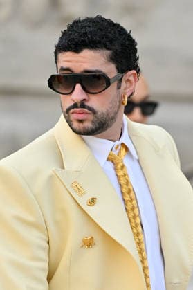 PFW Haute Couture Schiaparelli Outside Arrivals JR Bad Bunny arriving at the Schiaparelli show during Haute Couture Fashion Week in Paris, France, on 6 July 2026. Photo by Julien Reynaud APS-Medias ABACAPRESS.COM Paris France  Copyright: xReynaudxJulien APS-Medias ABACAx