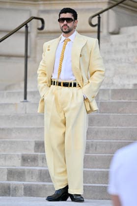 PFW Haute Couture Schiaparelli Outside Arrivals JR Bad Bunny arriving at the Schiaparelli show during Haute Couture Fashion Week in Paris, France, on 6 July 2026. Photo by Julien Reynaud APS-Medias ABACAPRESS.COM Paris France  Copyright: xReynaudxJulien APS-Medias ABACAx
