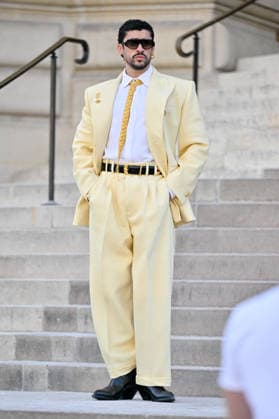 PFW Haute Couture Schiaparelli Outside Arrivals JR Bad Bunny arriving at the Schiaparelli show during Haute Couture Fashion Week in Paris, France, on 6 July 2026. Photo by Julien Reynaud APS-Medias ABACAPRESS.COM Paris France  Copyright: xReynaudxJulien APS-Medias ABACAx