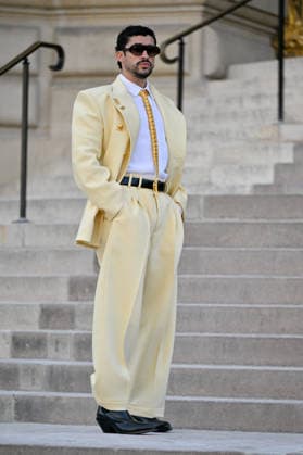 PFW Haute Couture Schiaparelli Outside Arrivals JR Bad Bunny arriving at the Schiaparelli show during Haute Couture Fashion Week in Paris, France, on 6 July 2026. Photo by Julien Reynaud APS-Medias ABACAPRESS.COM Paris France  Copyright: xReynaudxJulien APS-Medias ABACAx