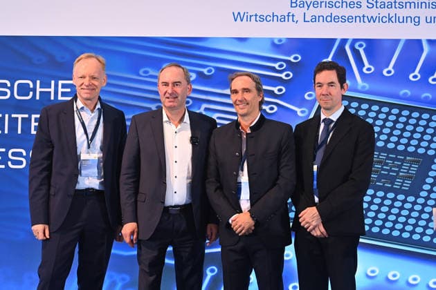 v.li:Prof. Clemens Fuest (Praesident des ifo Instituts), Hubert AIWANGER (Freie Waehler,Wirtschaftsminister Bayern),Alexander Gorski (Vorstandsmitglied und COO bei Infineon Technologies AG).Pierre Chastanet (Head of the Unit for Microelectronics and Photonics der Europaeischen Kommission), 5.Bayerischer Halbleiter-Kongress am 06.07.2026 in Muenchen. *** From left: Prof. Clemens Fuest, President of the ifo Institute; Hubert Aiwanger, Free Voters;Bavarian Minister of Economic Affairs, Alexander Gorski, Member of the Executive Board and COO at Infineon Technologies AG, Pierre Chastanet, Head of the Unit for Microelectronics and Photonics at the European Commission, 5th Bavarian Semiconductor Congress on July 6, 2026, in Munich