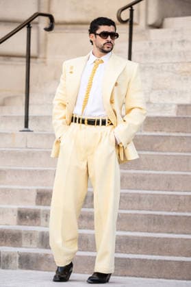 PFW HC Schiaparelli Outside Arrivals NB Bad Bunny arrived at the Schiaparelli Haute Couture Fall Winter 2026 2027 show as part of Paris Fashion Week on July 06, 2026 in Paris, France. Photo by Nasser Berzane ABACAPRESS.COM Paris France  Copyright: xBerzanexNasser ABACAx