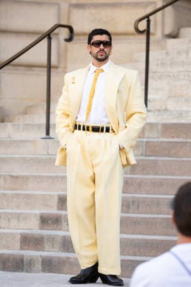 PFW HC Schiaparelli Outside Arrivals NB Bad Bunny arrived at the Schiaparelli Haute Couture Fall Winter 2026 2027 show as part of Paris Fashion Week on July 06, 2026 in Paris, France. Photo by Nasser Berzane ABACAPRESS.COM Paris France  Copyright: xBerzanexNasser ABACAx