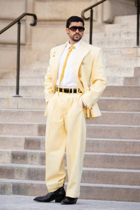 PFW HC Schiaparelli Outside Arrivals NB Bad Bunny arrived at the Schiaparelli Haute Couture Fall Winter 2026 2027 show as part of Paris Fashion Week on July 06, 2026 in Paris, France. Photo by Nasser Berzane ABACAPRESS.COM Paris France  Copyright: xBerzanexNasser ABACAx
