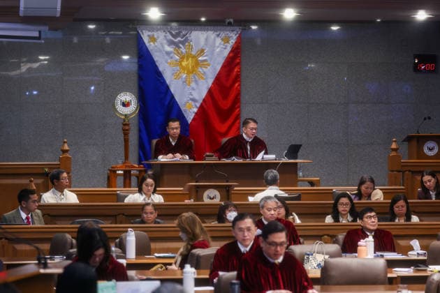 Philippine Vice President Sara Duterte s impeachment trial begins METRO MANILA, PHILIPPINES - JULY 06: Filipino senators acting as judges attend the opening session of the impeachment trial of Philippine Vice President Sara Duterte inside the Senate in Pasay City, Metro Manila, Philippines, on July 06, 2026. The impeachment trial officially opened on July 06 and is expected to last several months. The proceedings come amid heightened political tensions and growing calls for accountability following corruption allegations involving officials in nationwide flood control projects. Daniel Ceng Anadolu Manila Philippines. Editorial use only. Please get in touch for any other usage.  Copyright: x2026xAnadoluxDanielxCengx