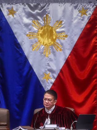 Philippine Vice President Sara Duterte s impeachment trial begins METRO MANILA, PHILIPPINES - JULY 06: Senate President and Presiding Officer Francis Escudero attends the opening session of the impeachment trial of Philippine Vice President Sara Duterte inside the Senate in Pasay City, Metro Manila, Philippines, on July 06, 2026. The impeachment trial officially opened on July 06 and is expected to last several months. The proceedings come amid heightened political tensions and growing calls for accountability following corruption allegations involving officials in nationwide flood control projects. Daniel Ceng Anadolu Manila Philippines. Editorial use only. Please get in touch for any other usage.  Copyright: x2026xAnadoluxDanielxCengx