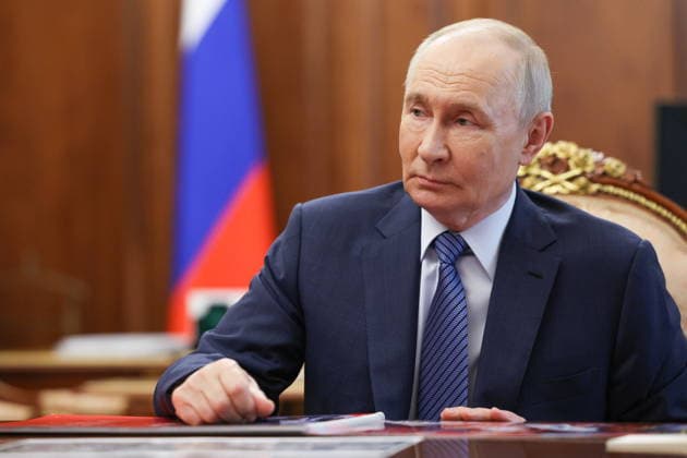RUSSIA, MOSCOW - JULY 6, 2026: Vladimir Putin, President of Russia, attends a meeting with Dmitry Milyayev, Tula Region Governor, at the Moscow Kremlin. Gavriil Grigorov Russian Presidential Press and Information Office TASS  94747275