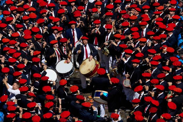 San Fermin Festival in Spain PAMPLONA, SPAIN - JULY 06: People celebrate during the opening of the San Fermin Festival in Pamplona, Spain on July 06, 2026. The festival, one of Spain s best-known cultural events and famous for the running of the bulls through narrow streets, officially began with the traditional Chupinazo, a ceremonial rocket launched from the balcony of the city hall. Ruben Albarran Anadolu Pamplona Spain. Editorial use only. Please get in touch for any other usage.  Copyright: x2026xAnadoluxRubenxAlbarranx