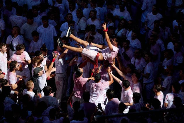 San Fermin Festival in Spain PAMPLONA, SPAIN - JULY 6: The San Fermin Festival, one of Spain s most internationally recognized cultural events, officially begin in Pamplona, Spain, on July 6, 2026. The festival, best known for its traditional running of the bulls through the city s narrow streets, was officially opened with the Chupinazo rocket launched from the balcony of Pamplona City Hall, marking the start of the annual celebrations. Ruben Albarran Anadolu Pamplona Spain. Editorial use only. Please get in touch for any other usage.  Copyright: x2026xAnadoluxRubenxAlbarranx
