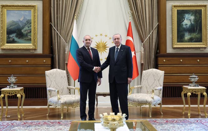 Recep Tayyip Erdogan - Rumen Radev meeting in Ankara ANKARA, TURKIYE - JULY 6: (----EDITORIAL USE ONLY MANDATORY CREDIT - TURKISH PRESIDENCY MURAT KULA HANDOUT - NO MARKETING NO ADVERTISING CAMPAIGNS - DISTRIBUTED AS A SERVICE TO CLIENTS----) Turkish President Recep Tayyip Erdogan welcomes Bulgarian Prime Minister Rumen Radev at the Presidential Complex, on July 6, 2026, in Ankara, Turkiye. TUR Presidency Murat Kula Anadolu Ankara Turkey. Editorial use only. Please get in touch for any other usage.  Copyright: x2026xAnadoluxTURxPresidencyx xMuratxKulax