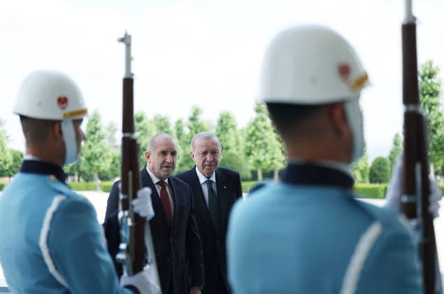 Recep Tayyip Erdogan - Rumen Radev meeting in Ankara ANKARA, TURKIYE - JULY 6: (----EDITORIAL USE ONLY MANDATORY CREDIT - TURKISH PRESIDENCY MUSTAFA KAMACI HANDOUT - NO MARKETING NO ADVERTISING CAMPAIGNS - DISTRIBUTED AS A SERVICE TO CLIENTS----) Turkish President Recep Tayyip Erdogan welcomes Bulgarian Prime Minister Rumen Radev at the Presidential Complex, on July 6, 2026, in Ankara, Turkiye. TUR Presidency Mustafa Kamaci Anadolu Ankara Turkey. Editorial use only. Please get in touch for any other usage.  Copyright: x2026xAnadoluxTURxPresidencyx xMustafaxKamacix