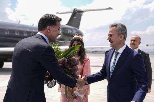 Ahead of 36th NATO Summit in Ankara Ankara’da düzenlenecek olan 36.? ?NATO Devlet ve Hükümet Baskanlari Zirvesi öncesinde, NATO Genel Sekreteri Mark Rutte (solda) Ankara Havalimani na geldi. Genel Sekreter Rutte, havalimaninda Cumhurbaskanligi Savunma Sanayii Baskani Haluk Görgün (sagda) tarafindan karsilandi. Osmancan Gurdogan Anadolu Ankara Turkey. Editorial use only. Please get in touch for any other usage.  Copyright: x2026xAnadoluxOsmancanxGurdoganx