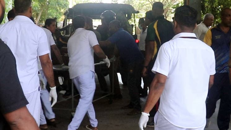 (260706) -- NEGOMBO, July 6, 2026 -- This video screenshot shows medical workers preparing to transfer injured people during a prison unrest in Negombo, Sri Lanka, on July 6, 2026. The death toll from a prison unrest in Negombo, Sri Lanka, has risen to 25, with at least 100 individuals injured, police said on Monday. (Photo by Xinhua) SRI LANKA-NEGOMBO-PRISON-UNREST GayanxSameera 