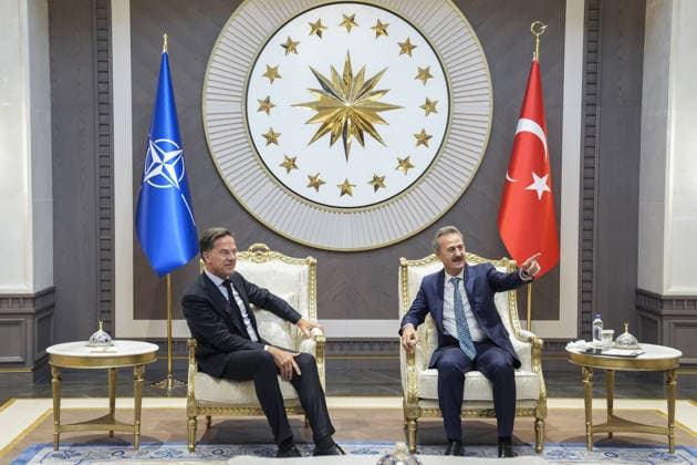 Ahead of 36th NATO Summit in Ankara ANKARA, TURKIYE - JULY 06: NATO Secretary General Mark Rutte (L) arrives at Ankara Airport ahead of the 36th NATO Heads of State and Government Summit in Ankara, Turkiye, on July 06, 2026. Rutte was greeted by Presidential Defense Industries Directorate Haluk Gorgun (R), upon his arrival at the airport. Osmancan Gurdogan Anadolu Ankara Turkey. Editorial use only. Please get in touch for any other usage.  Copyright: x2026xAnadoluxOsmancanxGurdoganx