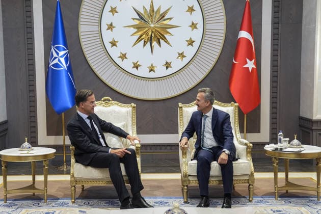 Ahead of 36th NATO Summit in Ankara ANKARA, TURKIYE - JULY 06: NATO Secretary General Mark Rutte (L) arrives at Ankara Airport ahead of the 36th NATO Heads of State and Government Summit in Ankara, Turkiye, on July 06, 2026. Rutte was greeted by Presidential Defense Industries Directorate Haluk Gorgun (R), upon his arrival at the airport. Osmancan Gurdogan Anadolu Ankara Turkey. Editorial use only. Please get in touch for any other usage.  Copyright: x2026xAnadoluxOsmancanxGurdoganx