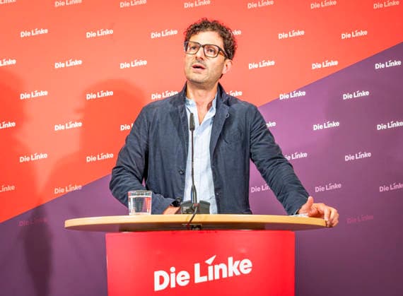 Luigi Pantisano EUR, Deutschland, Berlin, 06.07.2026: Pressekonferenz von Luigi Pantisano Vorsitzender der Partei Die Linke im Karl-Liebknecht-Haus zu aktuellen Themen. *** Luigi Pantisano EUR, Germany, Berlin, July 6, 2026 Press conference by Luigi Pantisano, Chair of the Die Linke party, at the Karl Liebknecht House on current issues
