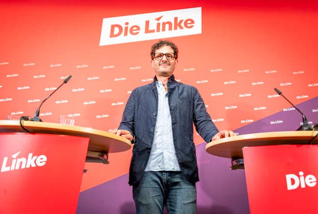 Luigi Pantisano EUR, Deutschland, Berlin, 06.07.2026: Pressekonferenz von Luigi Pantisano Vorsitzender der Partei Die Linke im Karl-Liebknecht-Haus zu aktuellen Themen. *** Luigi Pantisano EUR, Germany, Berlin, July 6, 2026 Press conference by Luigi Pantisano, Chair of the Die Linke party, at the Karl Liebknecht House on current issues
