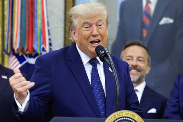 President Donald Trumps speaks on the first day of trading for Trump Accounts in the Oval Office of the White House in Washington, DC on Monday, July 6, 2026. Trump Accounts grant eligible US children born between 2026 and 2028 $1000.00 to fund starter IRAs.  WASP20260706107 SHAWNxTHEW