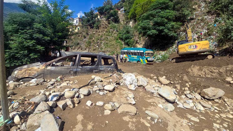 Heavy rain triggers landslides on the National Highway-244 in Doda Doda Jammu and Kashmir , Jul 06 (ANI): A view of a vehicle trapped in the debris following a landslide triggered by heavy rains on the National Highway-244 near Premnagar, in Doda on Monday. Doda Jammu & Kashmir India Copyright: xANIx ANI_20260706225