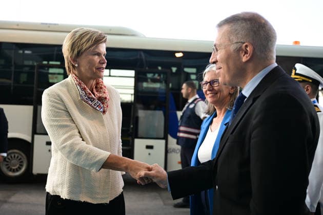 Ahead of 36th NATO Summit in Ankara ANKARA, TURKIYE - JULY 6: Latvian Foreign Minister Baiba Braze is welcomed after arriving at Esenboga Airport ahead of the 36th NATO Heads of State and Government Summit in Ankara, Turkiye, on July 6, 2026.? Mehmet Futsi Anadolu Ankara Turkey. Editorial use only. Please get in touch for any other usage.  Copyright: x2026xAnadoluxMehmetxFutsix