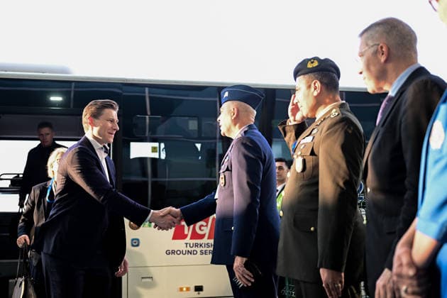 Ahead of 36th NATO Summit in Ankara ANKARA, TURKIYE - JULY 6: Finnish Defense Minister Antti Edvard Hakkanen (L) arrives at Esenboga Airport ahead of the 36th NATO Heads of State and Government Summit in Ankara, Turkiye, on July 6, 2026.? Mehmet Futsi Anadolu Ankara Turkey. Editorial use only. Please get in touch for any other usage.  Copyright: x2026xAnadoluxMehmetxFutsix