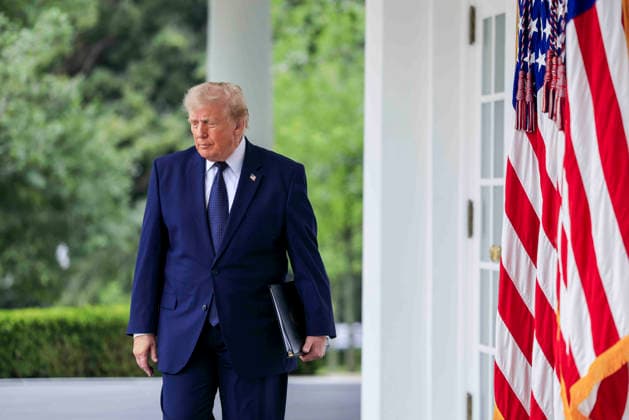 US President Donald J. Trump walks from the Oval Office to deliver remarks on Trump Accounts at a Rose Garden Club luncheron at the White House in Washington, DC on Monday, July 6, 2026. Trump Accounts grant eligible US children born between 2026 and 2028 $1000.00 to fund starter IRA.  WASP20260706154 SHAWNxTHEW