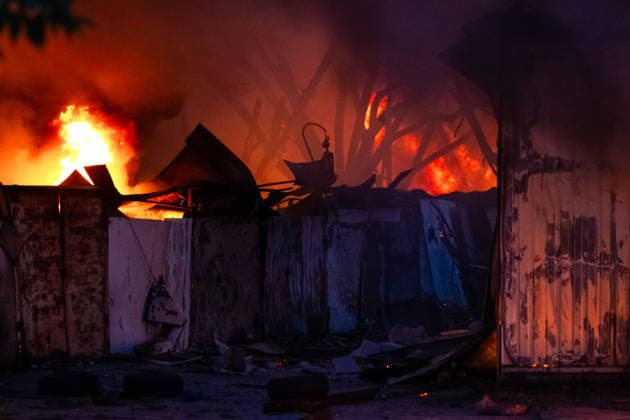 RECORD DATE NOT STATED Garages are engulfed in flames after a massive combined Russian attack on Kyiv, Ukraine, on July 6, 2026. Russian forces attacked the capital with ballistic and cruise missiles as well as attack drones, damaging residential buildings and civilian infrastructure across several districts. The Podilskyi district sustained the heaviest damage. At least 11 people were killed and 46 others were injured (Photo by Kyrylo Chubotin Ukrinform) Russia launches another massive strike on Kyiv  Copyright: xKyryloxChubotinx