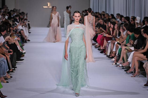 PFW - Tamara Ralph Runway in Paris FA A model walks the runway the Autumn-Winter 2027 2028 couture collection by Tamara Ralph during the Paris Fashion Week, on July 6, 2026. Photo by Firas Abdullah ABACAPRESS.COM Paris Ile-de-France France  Copyright: xAbdullahxFiras ABACAx