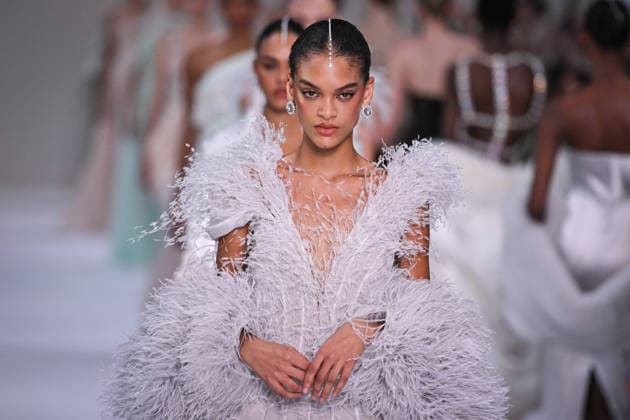 PFW - Tamara Ralph Runway in Paris FA A model walks the runway the Autumn-Winter 2027 2028 couture collection by Tamara Ralph during the Paris Fashion Week, on July 6, 2026. Photo by Firas Abdullah ABACAPRESS.COM Paris Ile-de-France France  Copyright: xAbdullahxFiras ABACAx
