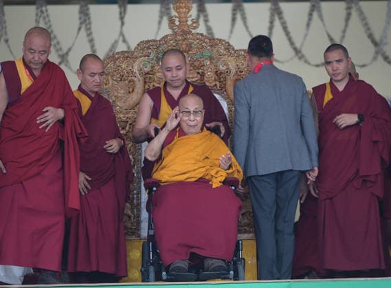 LEH, INDIA - JULY 6: Tibetan Spiritual leader the 14th Dalai Lama, Tenzin Gyatso, during an event organized as part of his 91th Birthday celebrations, at Choglamsar on July 6, 2026 in Leh, India. (Photo by Waseem Andrabi Hindustan Times) Buddhist Community In Leh Celebrates 91st Birthday Of Tibetan Spiritual Leader The 91st Birthday Of His Holiness The Dalai Lama