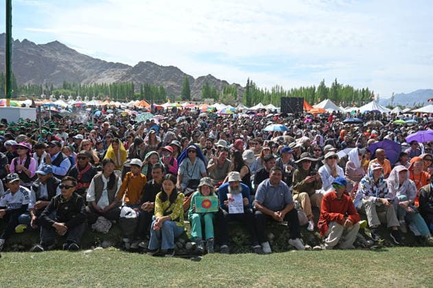 LEH, INDIA - JULY 6: Devotees gather to attend celebrations marking the 91st birthday of Tibetan spiritual leader the 14th Dalai Lama, Tenzin Gyatso, at Choglamsar on July 6, 2026 in Leh, India. (Photo by Waseem Andrabi Hindustan Times) Buddhist Community In Leh Celebrates 91st Birthday Of Tibetan Spiritual Leader The 91st Birthday Of His Holiness The Dalai Lama
