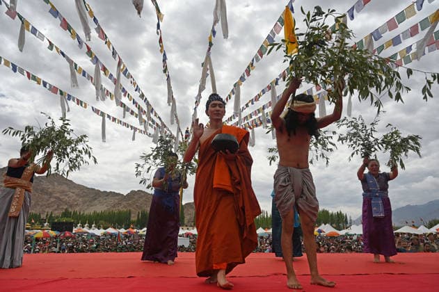 LEH, INDIA - JULY 6: Artists perform during celebrations marking the 91st birthday of Tibetan spiritual leader the 14th Dalai Lama, Tenzin Gyatso, at Choglamsar on July 6, 2026 in Leh, India. (Photo by Waseem Andrabi Hindustan Times) Buddhist Community In Leh Celebrates 91st Birthday Of Tibetan Spiritual Leader The 91st Birthday Of His Holiness The Dalai Lama