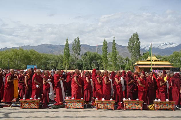 LEH, INDIA - JULY 6: Buddhist monks gather during celebrations marking the 91st birthday of Tibetan spiritual leader the 14th Dalai Lama, Tenzin Gyatso, at Choglamsar on July 6, 2026 in Leh, India. (Photo by Waseem Andrabi Hindustan Times) Buddhist Community In Leh Celebrates 91st Birthday Of Tibetan Spiritual Leader The 91st Birthday Of His Holiness The Dalai Lama