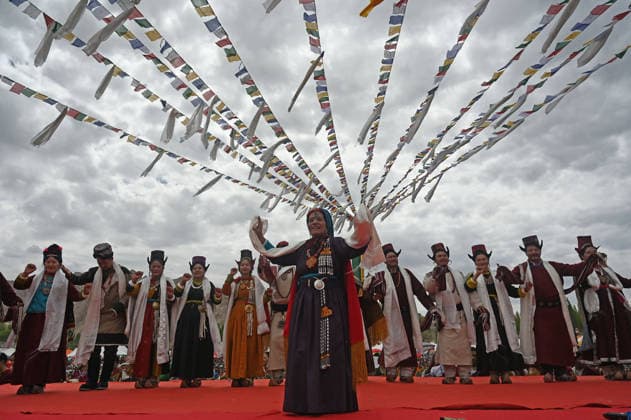 LEH, INDIA - JULY 6: Artists perform during celebrations marking the 91st birthday of Tibetan spiritual leader the 14th Dalai Lama, Tenzin Gyatso, at Choglamsar on July 6, 2026 in Leh, India. (Photo by Waseem Andrabi Hindustan Times) Buddhist Community In Leh Celebrates 91st Birthday Of Tibetan Spiritual Leader The 91st Birthday Of His Holiness The Dalai Lama