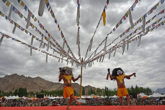 LEH, INDIA - JULY 6: Artists perform during celebrations marking the 91st birthday of Tibetan spiritual leader the 14th Dalai Lama, Tenzin Gyatso, at Choglamsar on July 6, 2026 in Leh, India. (Photo by Waseem Andrabi Hindustan Times) Buddhist Community In Leh Celebrates 91st Birthday Of Tibetan Spiritual Leader The 91st Birthday Of His Holiness The Dalai Lama