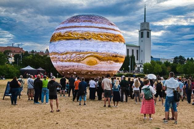 The Brno Planet Festival has begun on July 6, 2026, in Brno, Czech Republic. Pictured is a 12-meter-long model of Jupiter called Gigalon. (CTKxPhoto PatrikxUhlir) CTKPhotoP2026070607899  CTKPhotoP2026070607899