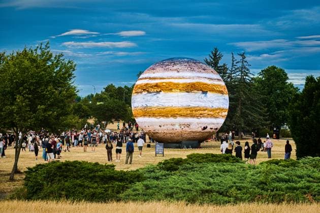 The Brno Planet Festival has begun on July 6, 2026, in Brno, Czech Republic. Pictured is a 12-meter-long model of Jupiter called Gigalon. (CTKxPhoto PatrikxUhlir) CTKPhotoP2026070608070  CTKPhotoP2026070608070