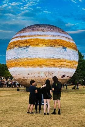 The Brno Planet Festival has begun on July 6, 2026, in Brno, Czech Republic. Pictured is a 12-meter-long model of Jupiter called Gigalon. (CTKxPhoto PatrikxUhlir) CTKPhotoP2026070608087  CTKPhotoP2026070608087