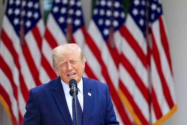 US President Donald J. Trump delivers remarks on Trump Accounts at a Rose Garden Club luncheon at the White House in Washington, DC, USA, 06 July 2026. Trump Accounts grant eligible US children born between 2026 and 2028 $1000.00 to fund starter IRAs. Copyright: xShawnxThewx xPoolxviaxCNPx MediaPunchx